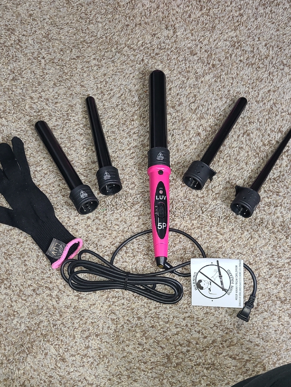 LUV 5P Interchangeable Curling Wand Set - Hot Pink